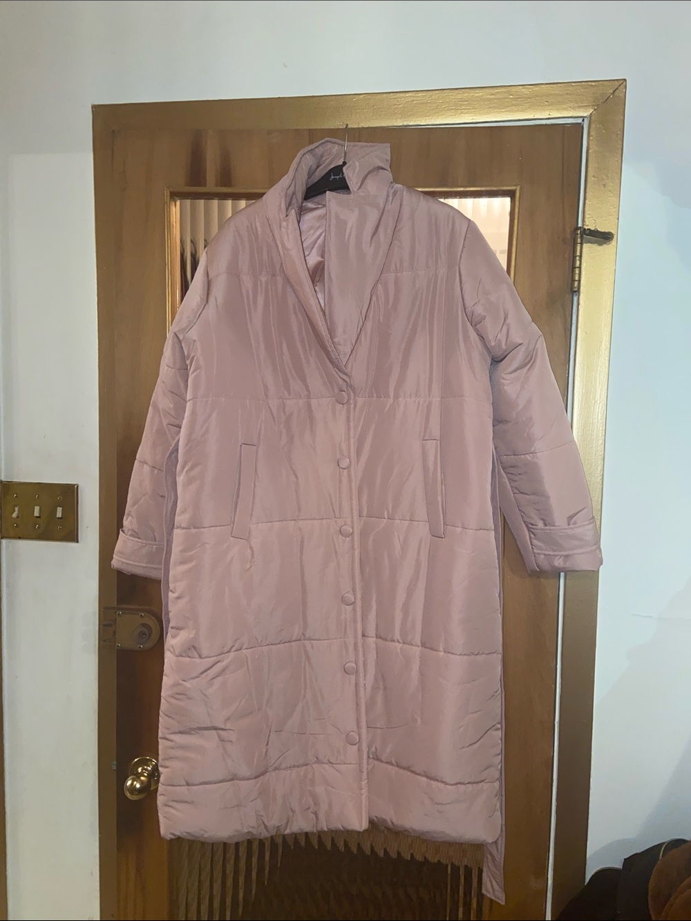 SHEIN Long Quilted Puffer Coat in Dusty Rose